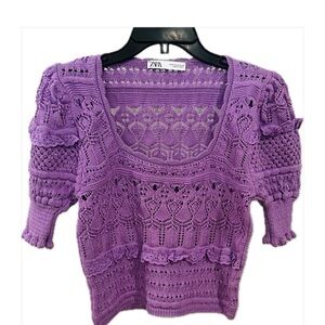 Zara Lavender Crochet Knit Blouse